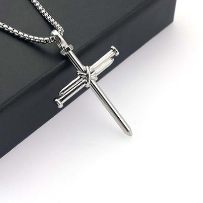 Cast Stainless Steel Necklace, Alloy Nail Cross Pendant, Punk Style Personalized Men'S Necklace