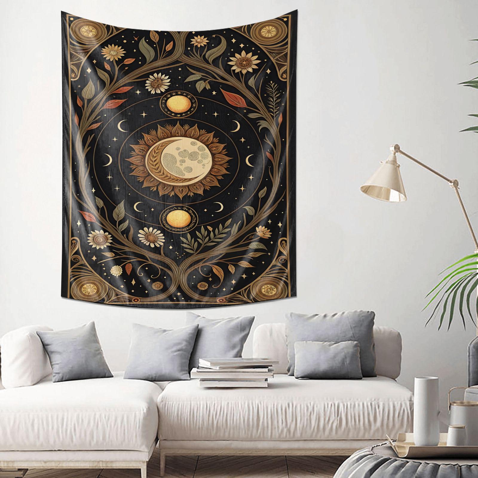 

Vintage Astronomy Theme Tapestry Sun and Moon Decorative Hanging Cloth 74x94cm(29x37in)