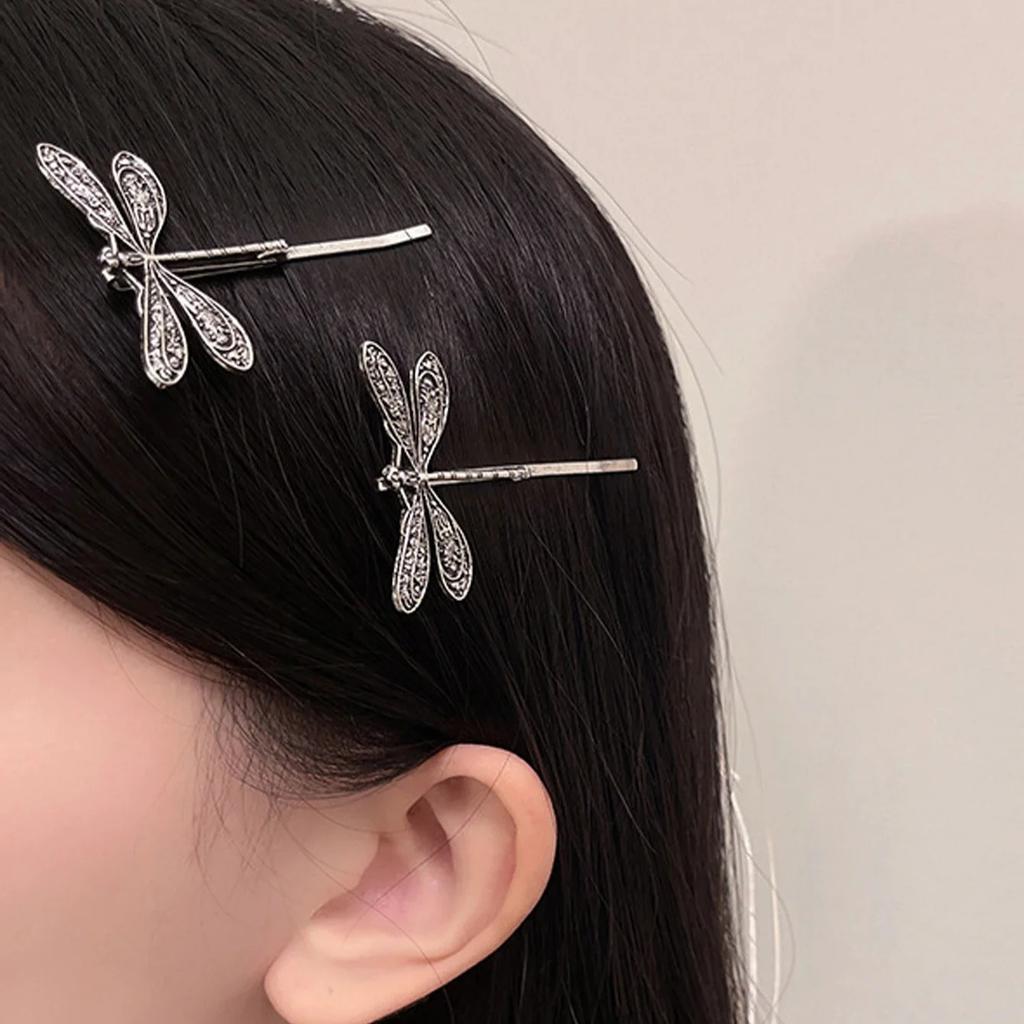 2Pcs/Set  Retro Dragonfly Hair Clip For Women, Fashionable Bangs, Side Hair Accessories, Niche Design, Side Clip Hair Accessories