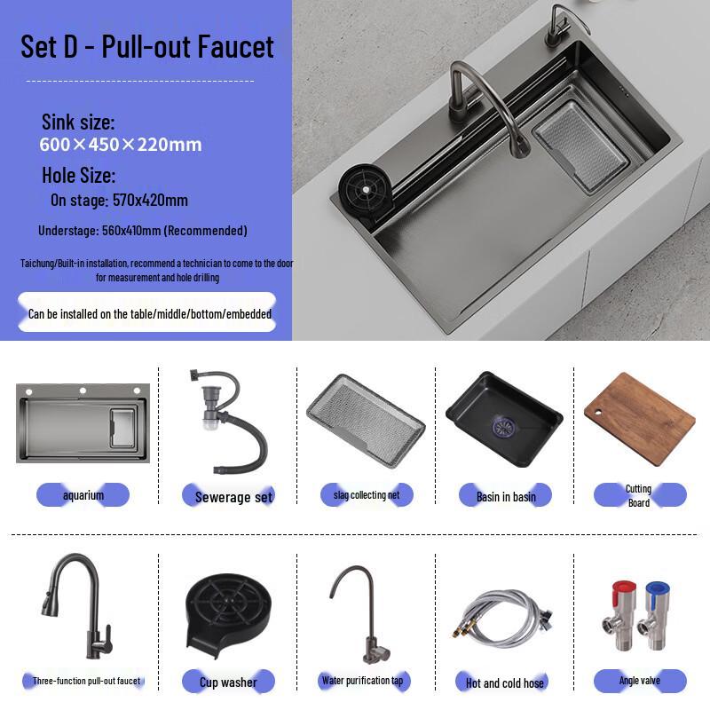 MINXI 304 Stainless Steel Kitchen Sink Set with Pull-out Faucet