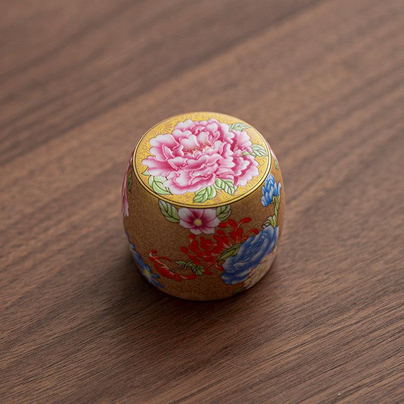 Ceramic cover, retro household enamel color flowers bloom, rich Kung Fu tea ceremony accessories, single teapot lid, bowl lid holder Wanhua Cover - Gold чёрный