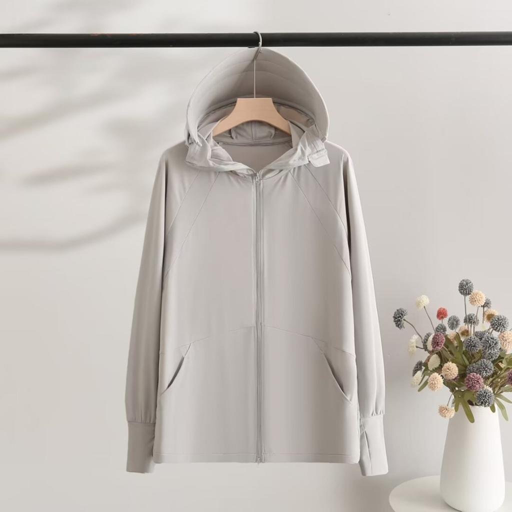 Damen Kapuzen-Langarm-Sonnenschutzkleidung Lockere Passform Lässiger Sommer-Mantel