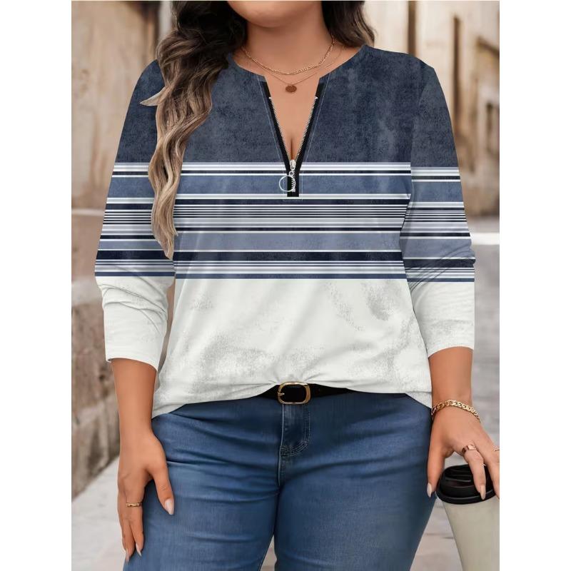 Women's Fashion Zippered Long Sleeved Top Clothing Women Casual Random Printing with Zipper T-shirt