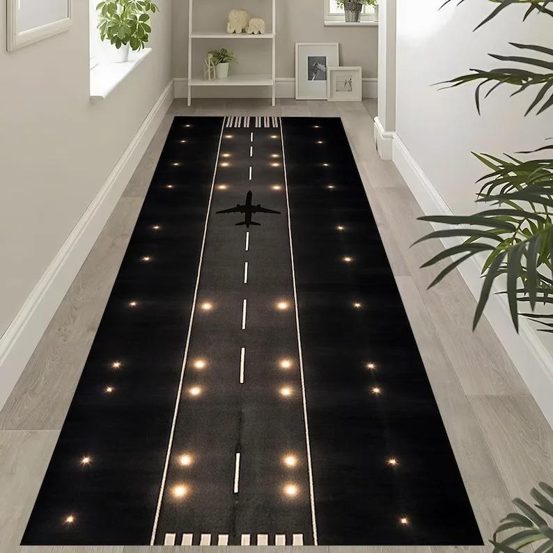Airport Runway Runner Rug Children's Interactive Games Hallway Carpet Soft Non-Slip Floor Mat Modern Home Decor Rug for Bedroom