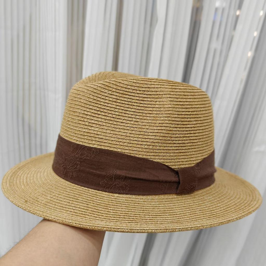 New Concave Top Panama Top Hat Sunscreen Sunshade Wide Brim Straw Hat Men's and Women's Travel Versatile Straw Jazz Hat Tide