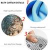 4pcs Stripe Pattern Waterproof Shower Curtain With 12 Hooks Non-Slip Bathroom Rug Toilet U-Shape Mat Toilet Lid Cover Pad