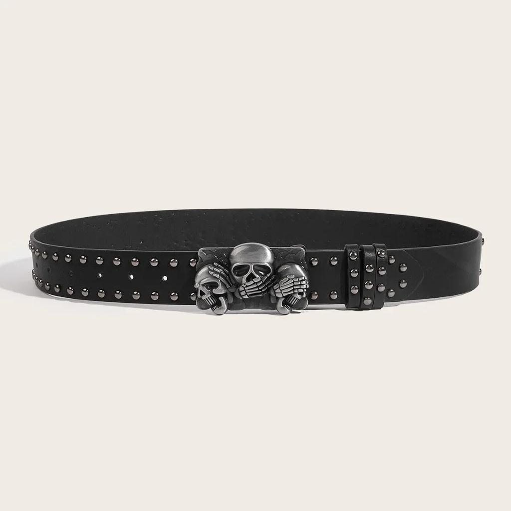 Women's Punk Skull Belt Harajuku Gothic Y2K Rivets Skeleton Hand Decoration Belt Men Girls Leather Belt Halloween Accessories