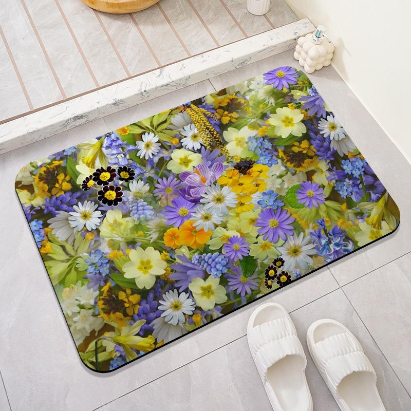 

Floral Patterned Door Mat Set With Hydrangea Red Flower Dahlia And Sunflower Designs Artistic Decor Mat For Entryway 40x60cm