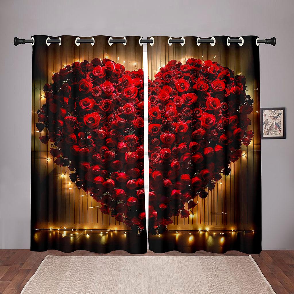 

2 шт. занавеска с розами и сердечками ко Дню святого Валентина, красные, романтические, цветочные, золотые, звездные, декор для гостиной, спальни 50W130H(CM)X2PCS&Hook