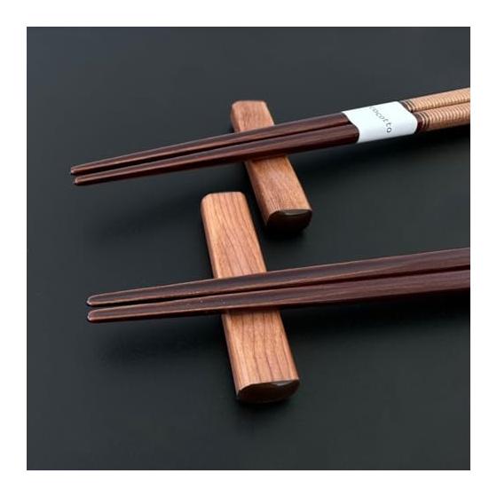Ethical Wooden Chopsticks Set - "Thread" Design, Couple's Chopsticks with Chopstick Rests, Made in Japan (Fukui Prefecture) - Natural Wood with