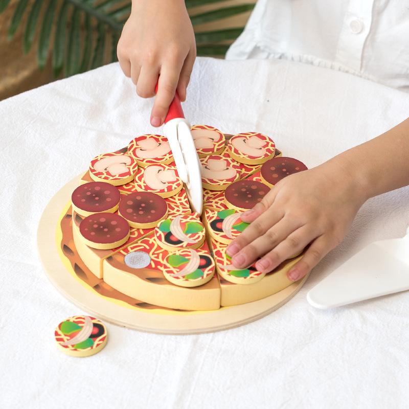 Wooden Pizza Cutting Play Kitchen Toy for Kids - Fun Birthday Gift
