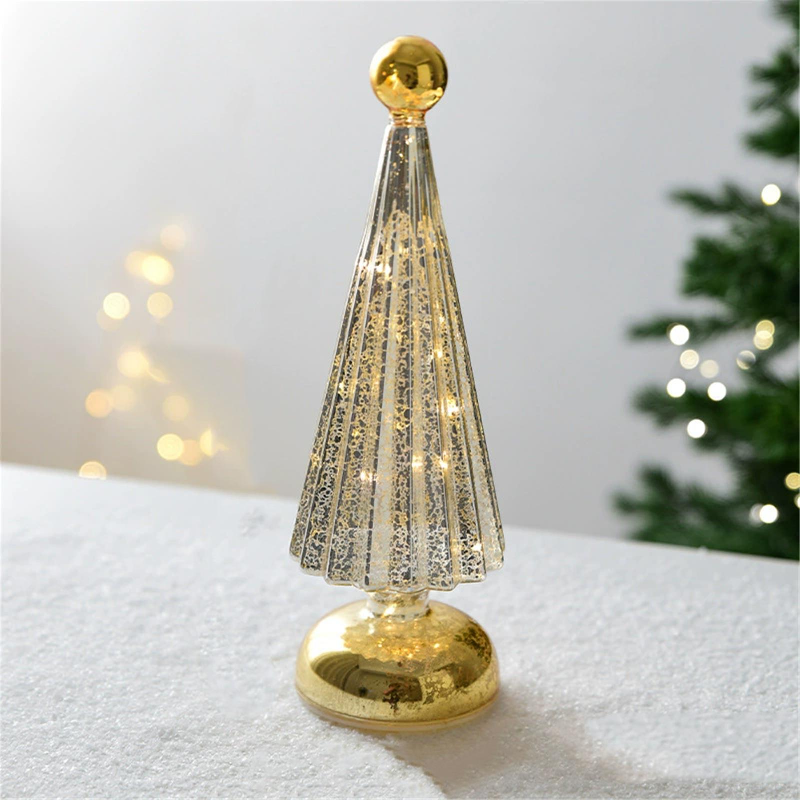 

Luminous Glass Shines On The Christmas Tree Tabletop Decoration, And The Small Christmas Tree Has Warm Lights. One Size