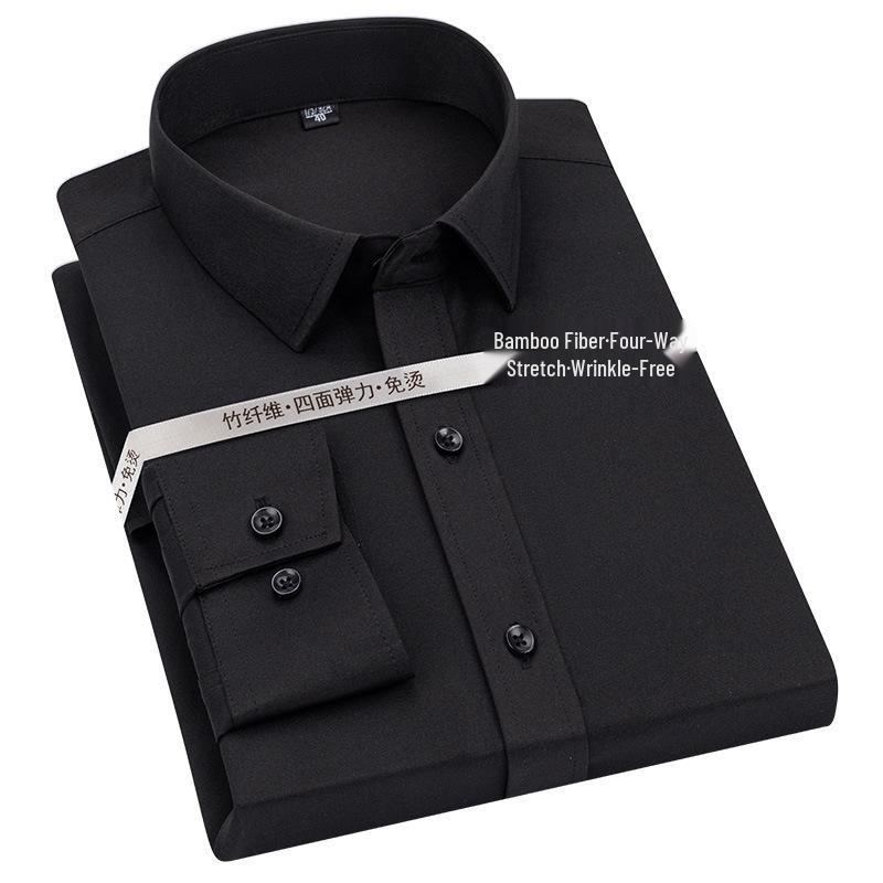 Men's Wrinkle-Resistant Polyester Stretch Long Sleeve Dress Shirt
