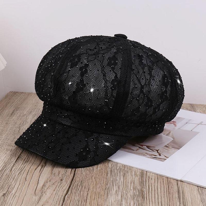 Spring And Summer Breathable Lace mesh Rhinestone Temperament Versatile Octagonal Hat Outdoor Fashionable Sun Hat