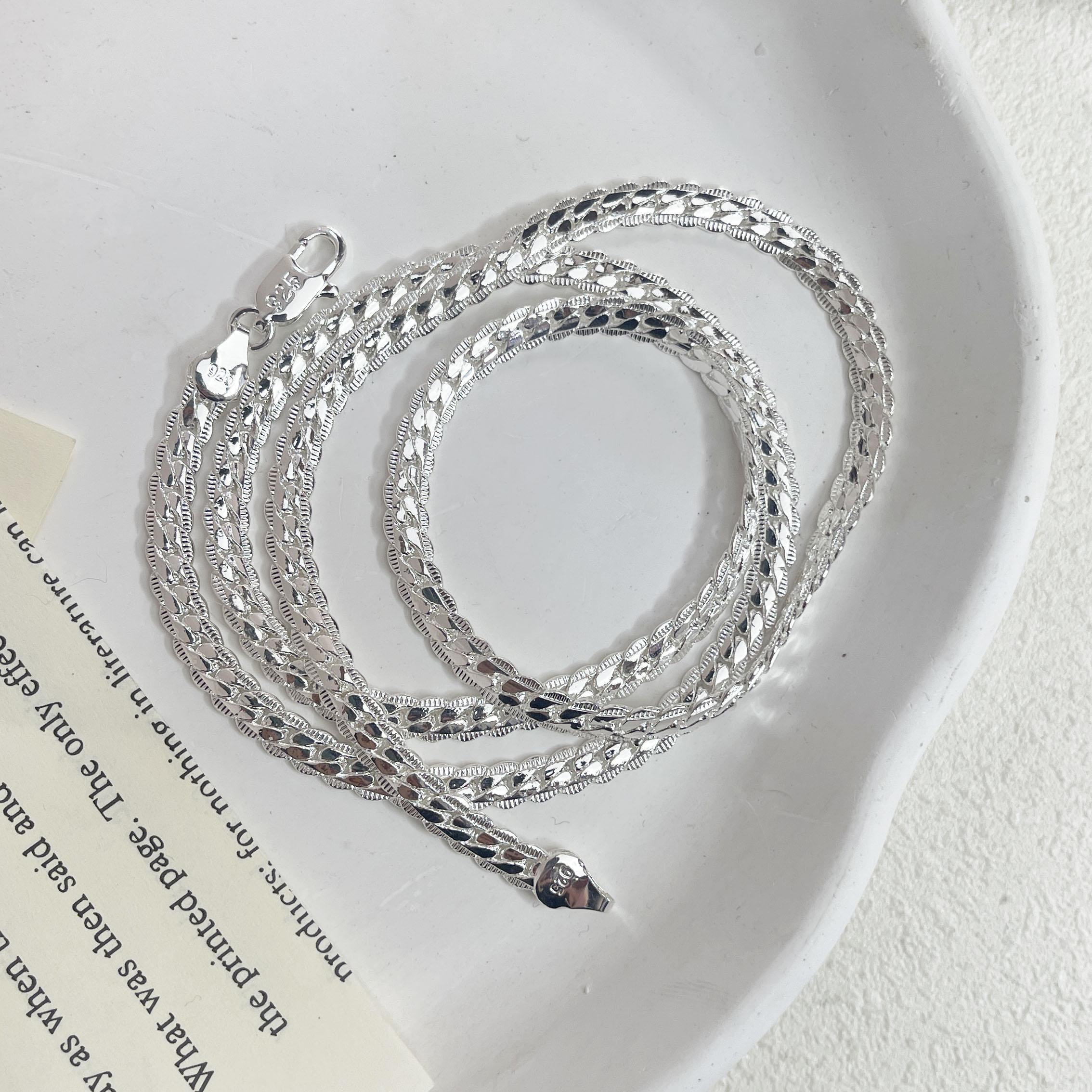 

S925 Sterling Silver Necklace For Women Men Fashion Minimalist Pendant Necklaces Charm Simple Classical Necklace Birthday Gift 50cm серебряный