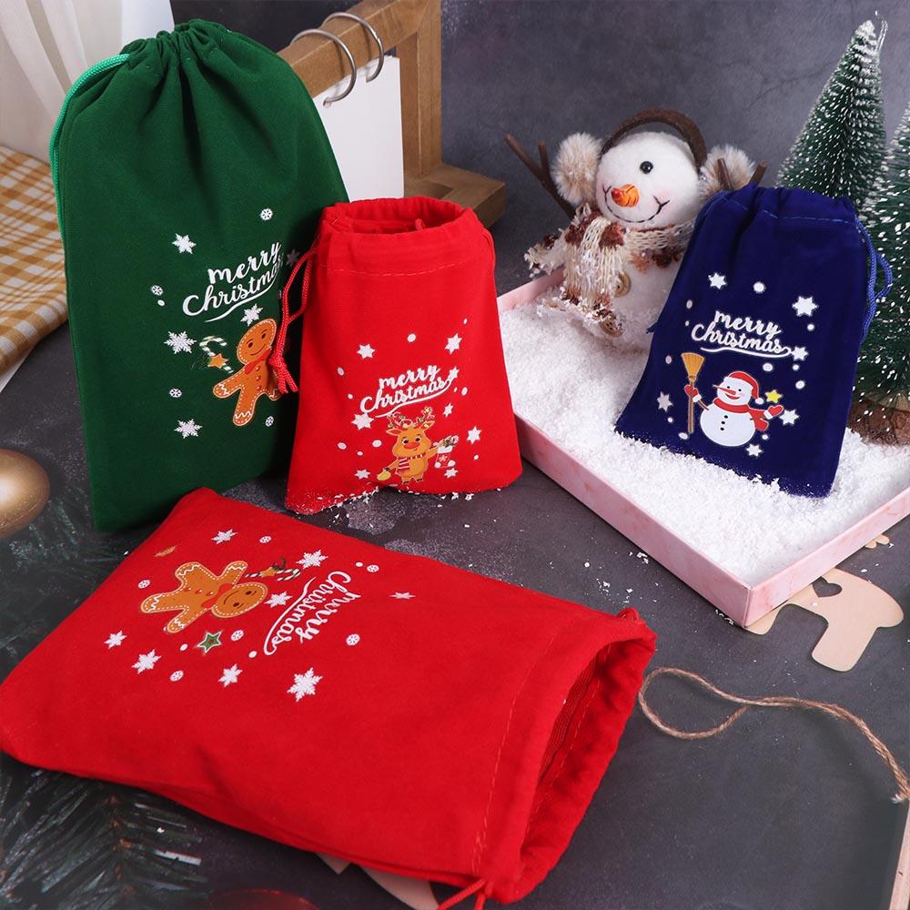5pcs Random Mixed Patterns Red Christmas Velvet Bags Green Blue Xmas Gift Bags  Jewelry