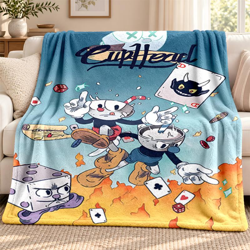 Cuphead Blanket Flannel Blanket Soft Cozy Plush Throw for Sofa Bed Lightweight Home Decoration Outdoor Camping