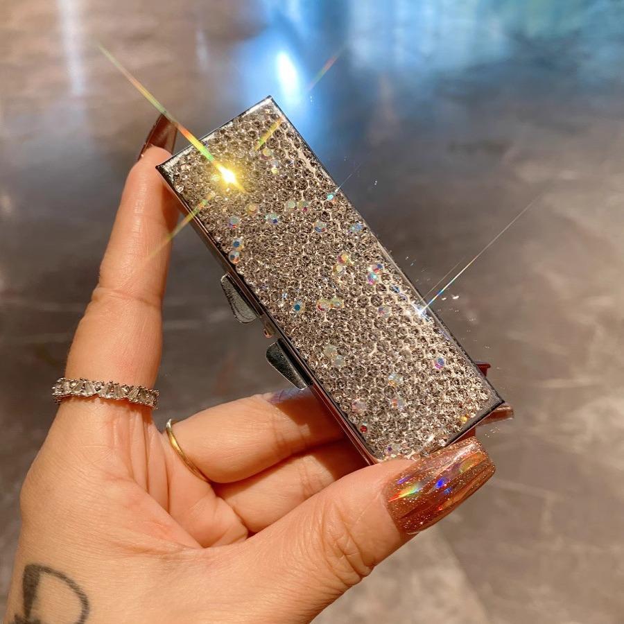 Portable Metal Pill Box with Inlaid Diamonds - Stylish and Popular Design
