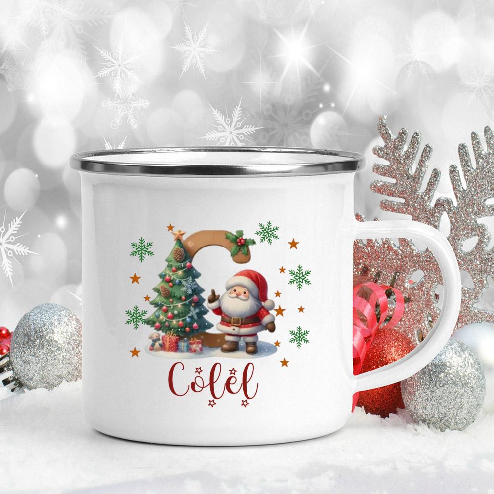 Personalisierte Weihnachten mit Namen Tasse Heiße Schokolade Schokoladen Tasse Getränke Saft Tasse Weihnachtsdekor weiße Emaille Tassen Weihnachten Geschenk