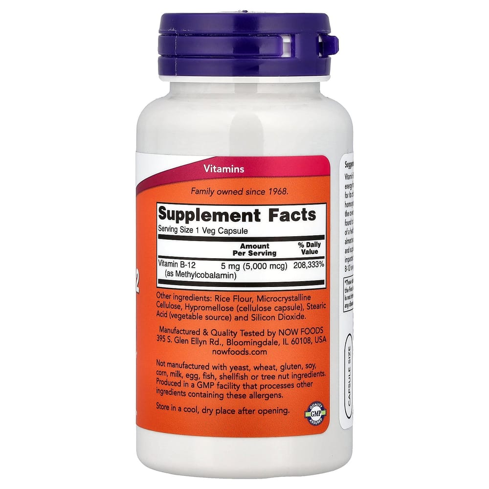 NOW Foods Methyl B-12 5000mcg Vegetable Capsules, 90 Count