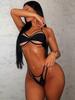Women’s Sexy Black Tankini Bathing Suit Two-Piece Halter Bikini Swimsuit, Backless Swimwear