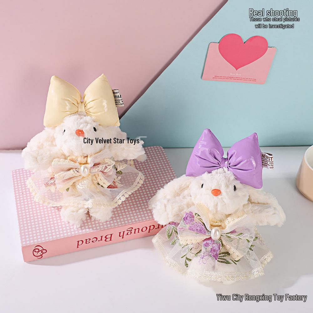 

Плюшева лялька кролика з висячими вухами в сукні принцеси з бантом - Мила мультяшна прикраса Keychain