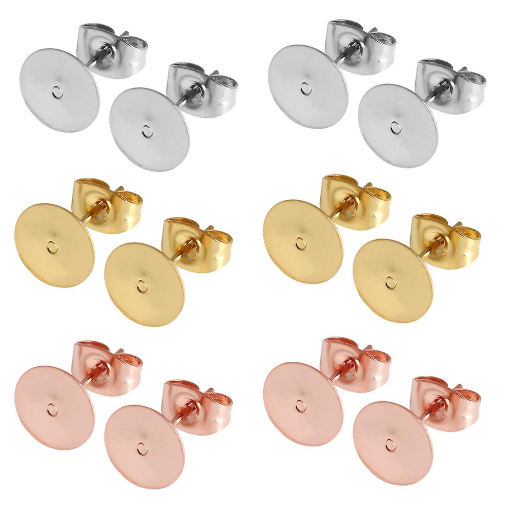 50pcs/lot Stainless Steel Blank Post Earring Studs Base Pin With Earring Plug Ear Back For DIY Earrings Jewelry Making Accessory
