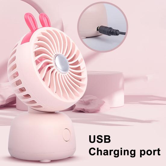 Desktop Small Fan Cartoon Animal Ear Shape USB Powered Bedroom Desk Fan Adjustable Wind Speeds Anti-Slip Base Fan
