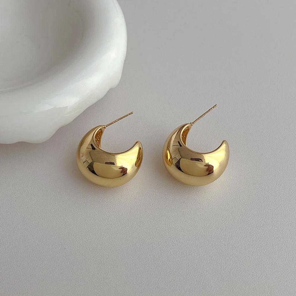 

Vintage Chunky Dome Drop Earrings For Women Gold Plated Stainless Steel Round Circle Hoops Earrings Prevent Allergy Zircon Gift золотой