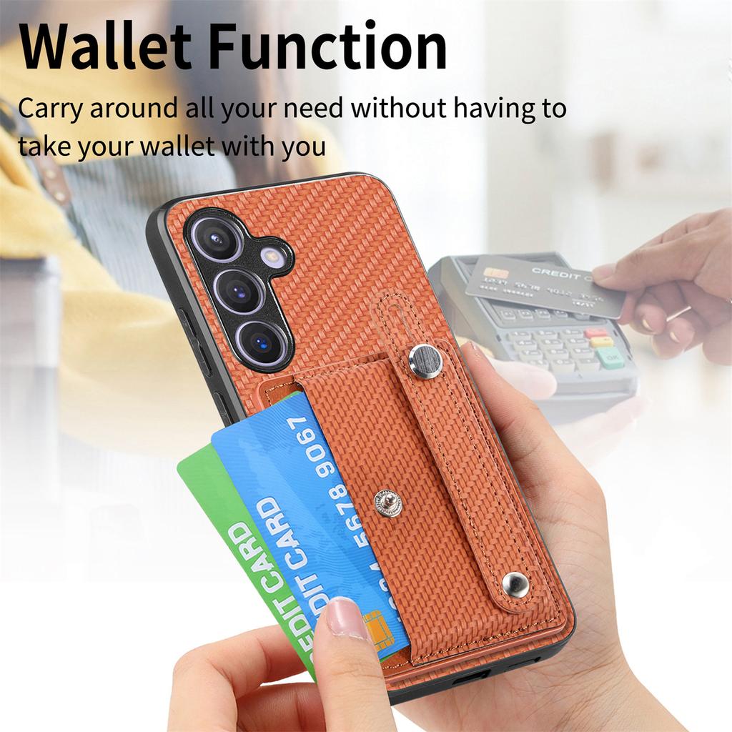 For Samsung Galaxy S25+ Case Carbon Fiber Texture Leather Phone Back Cover with Card Holder