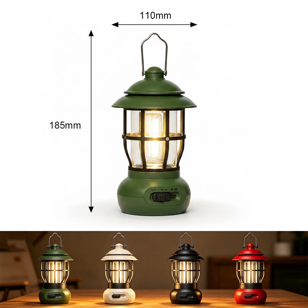 Retro Dimmable Cream White ABS Iron LED Camping Lantern Portable Tent Light for Glamping, Patio and Backyard with Type-C.