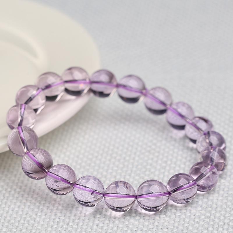 Hongchu Crystal Natural Bolivian Amethyst Bracelet Ice-clear Mirror-finish Light Amethyst Bead Bracelet
