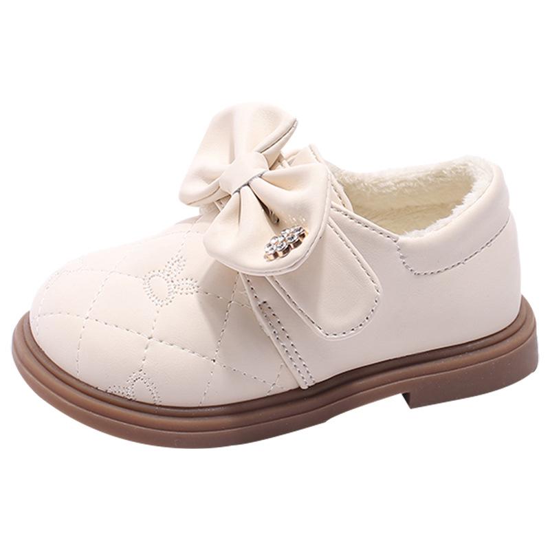 Mädchen Prinzessinnenschuhe mit Samtschleife – Weiche Sohle aus Leder für Herbst & Winter