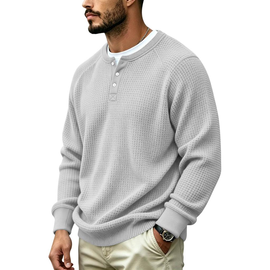 Men's Knit Button Neck Pullover Sweater for Casual Wear