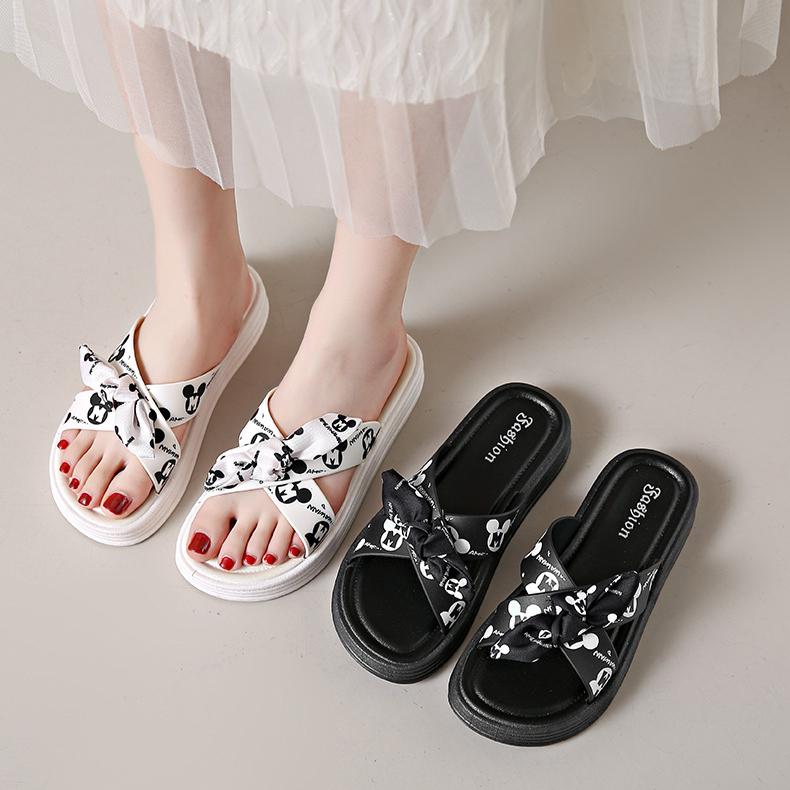 Bow Shaped Slippers for Women Summer Flat Bottom Anti Slip Cartoon for Women Wearing Women's Slippers