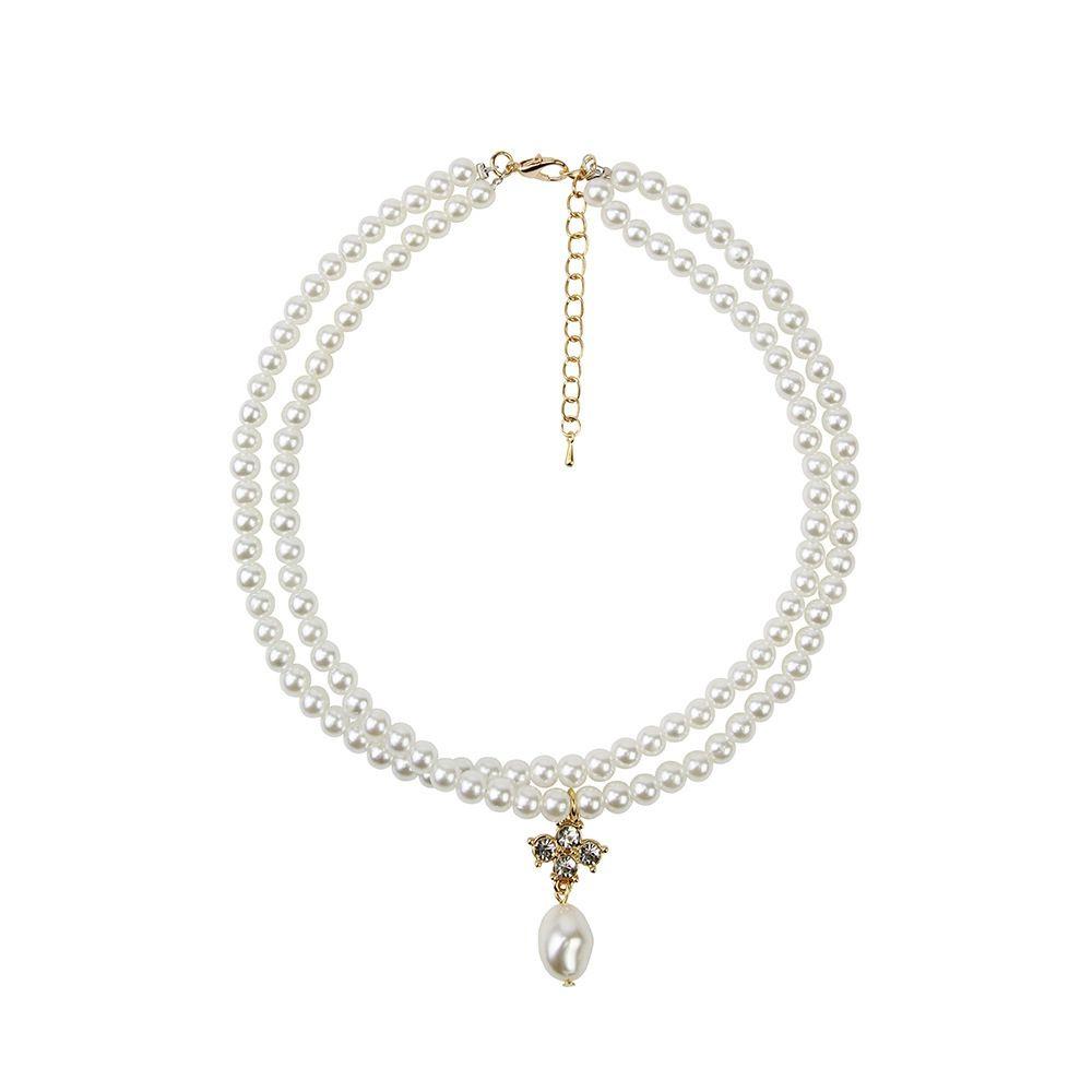 Chain Retro Zinc Zinc Alloy Simple Pearl Necklace Korean Style Necklace Double-layer Female Clavicle Chain