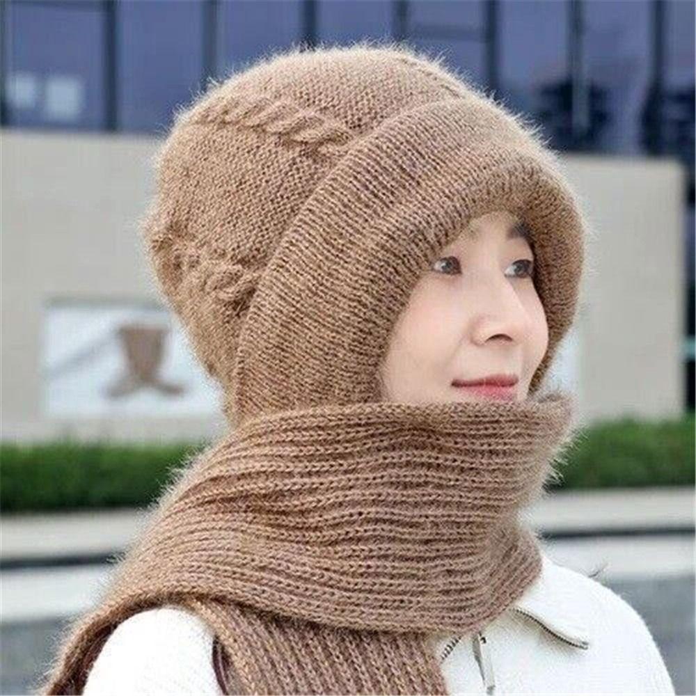 Women Windproof Thick Knitted Hat Hat Scarf Set Neck Warmer Beanies Cap