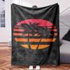 A Sunset with Two Palm Trees In Middle of It.-Themed Blanket - Comfortable Flannel Fabric Hypoallergenic Suitable for All Seasons