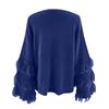 Women's  And Winter Loose Solid Color Wide Sleeve Tassels Stitching Long-sleeved  Knit Sweater Top