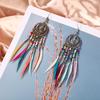 RUI RUI YU Retro Ethnic Style Hollow Out Carving Colors Beads Feather Tassel Earrings