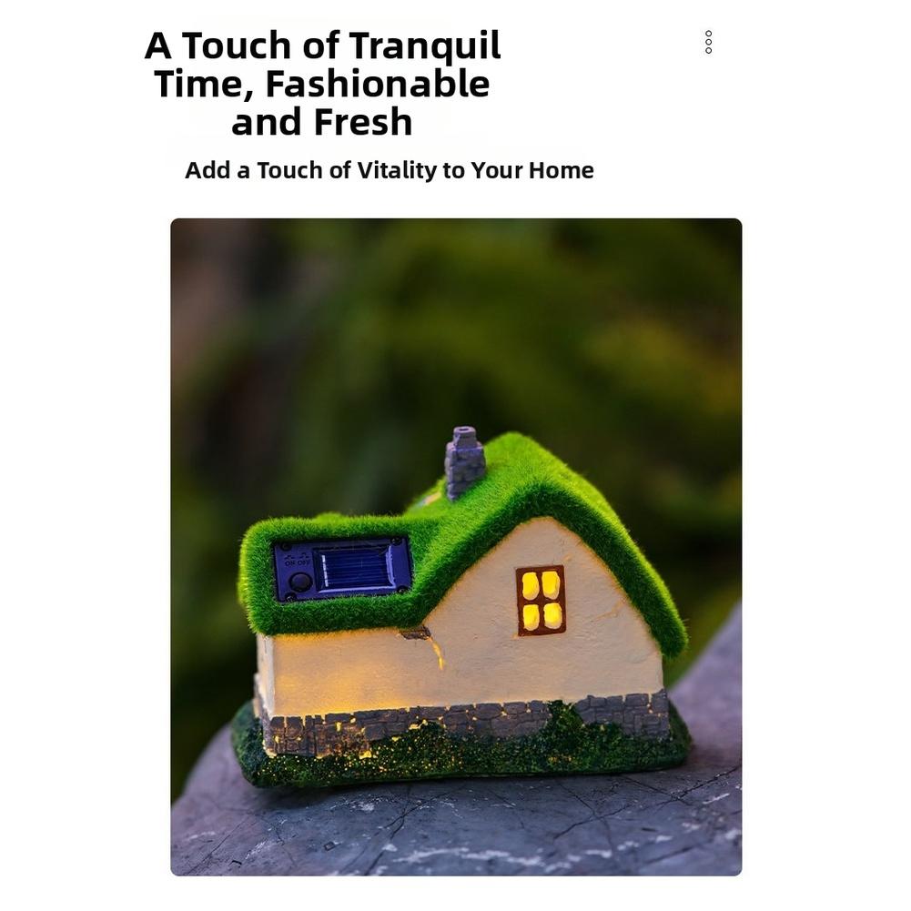 Flocking Solar Resin House Garden Statue Outdoor Light Solar Powered Waterproof Decoration for For AMERICAN Style Garden
