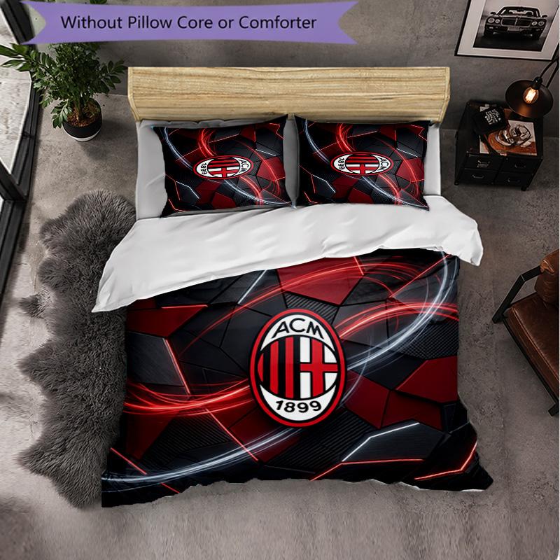 Set Lenzuola AC Milan Modello 3 Pezzi Morbida Copripiumino in Microfibra con Federe per Camera da Letto