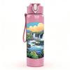 1PC Waterfall Mountain River Landscape Print 750ml Color Plastic Sports Water Bottle Leakproof Flip Straw Lid Suitable for Sports Office Home Use