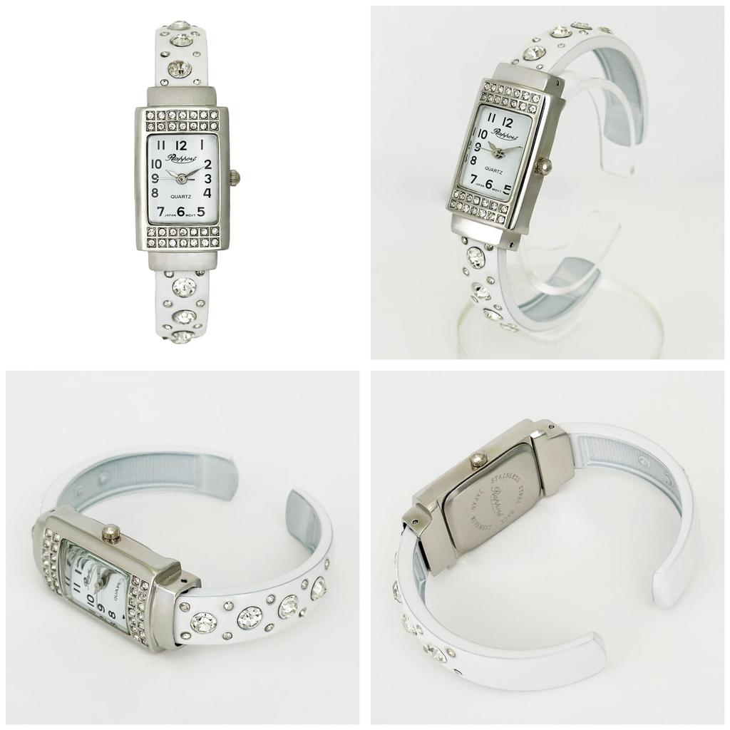 La Paul Women's Thin Beaded Bangle Watch, White, 191089