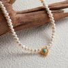 Original Design Natural Turquoise Freshwater Pearl S925 Sterling Silver Necklace Women'S Fashion Light Luxury Collarbone Chain Pendant