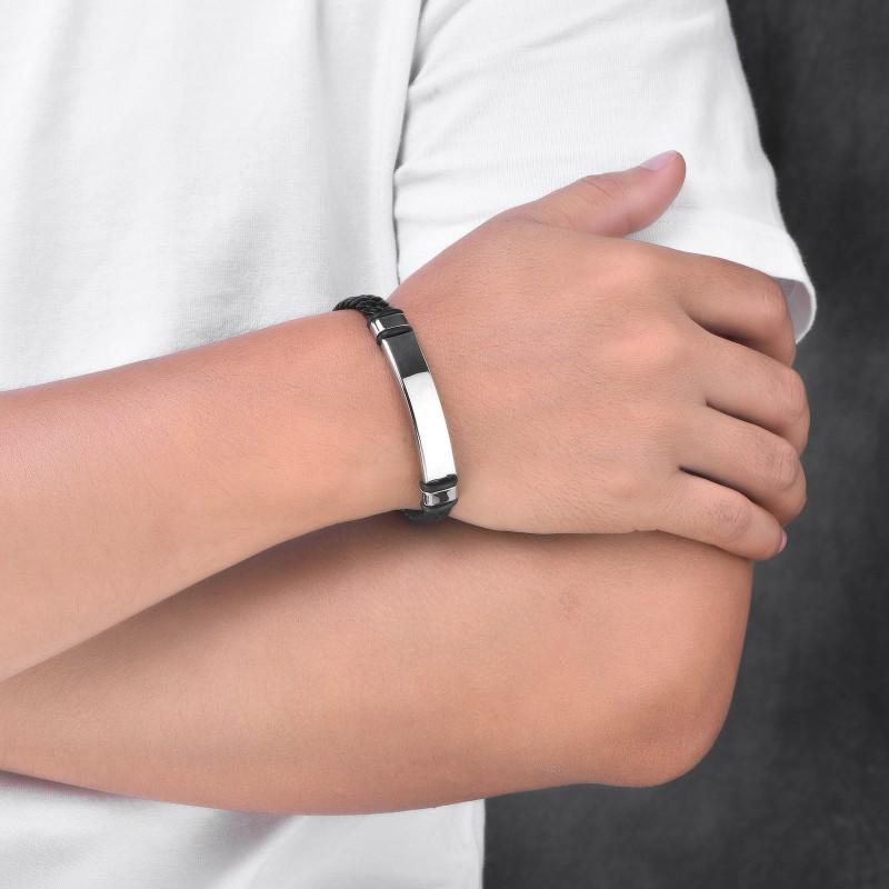 Stainless Steel Geometric Couple Bracelet With Engraved Tube Design Polished Finish 19/21/23cm Adjustable Men Women