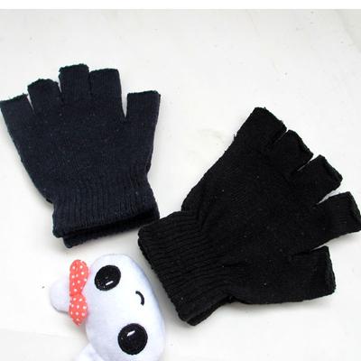 Gloves Professional Autumn and Winter Warm Half Finger Gloves Pure Black Knitted Sports Acrylic Gloves