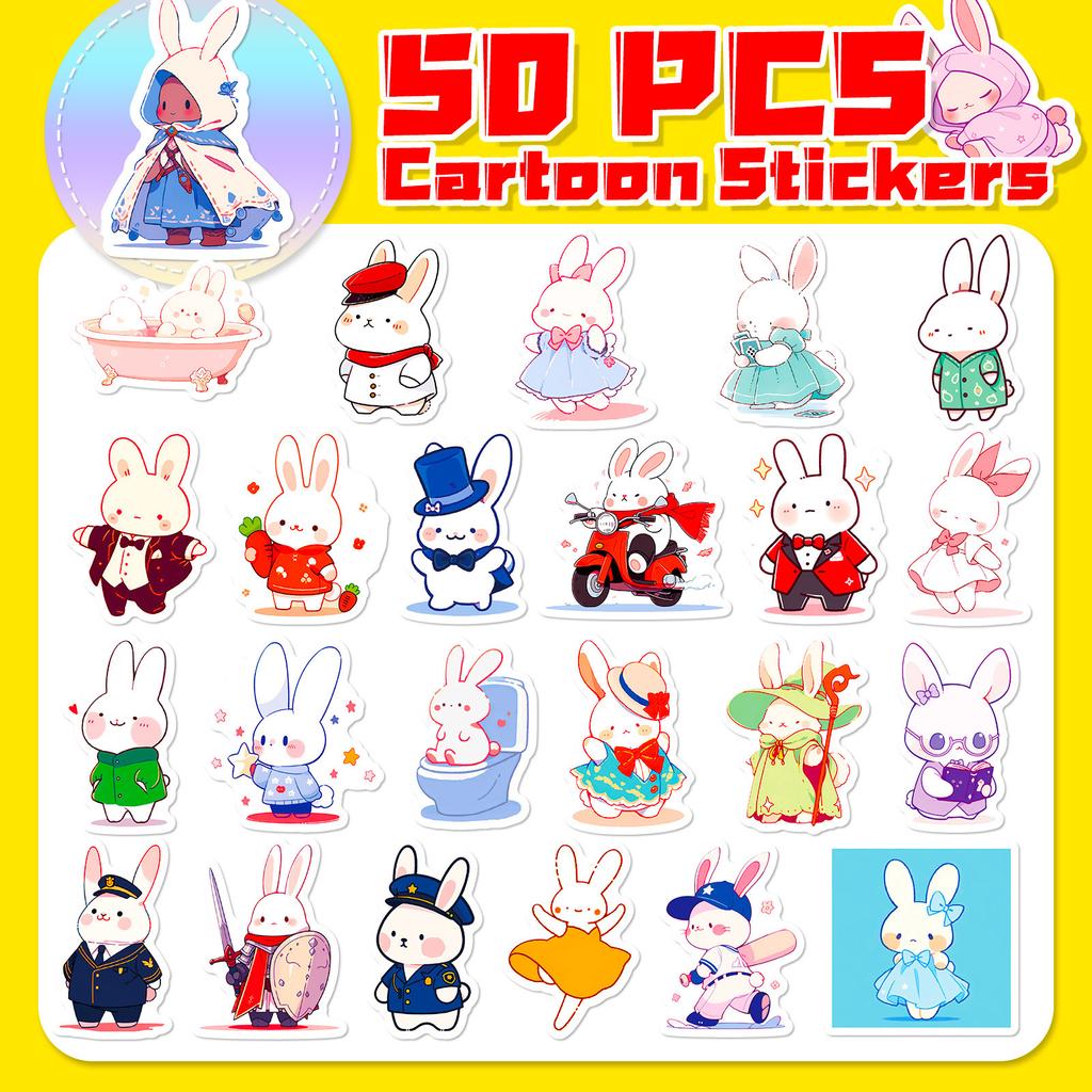 50 Cute Mr. Rabbit Stickers Cute Graffiti Notebook Mobile Phone Water Cup Stickers Hand Account Stickers