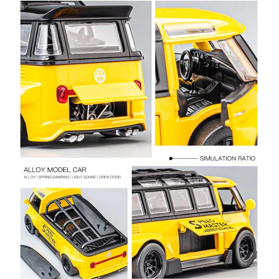 1/32 Scale T1 Bus Zinc Alloy Car Model, Simulated Sound and Light Children's Toys, Boys' Holiday Gift Car Model Ornaments