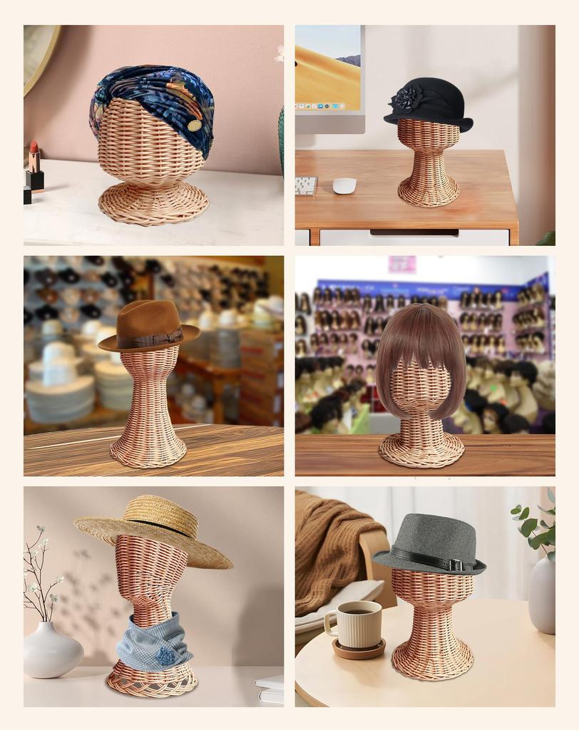 CHADWICK Wig Mannequin Head, Rattan, Tall, 52cm Head Circumference, Tabletop Display, Handmade Mannequin Head, Wig Stand, Head Mannequin